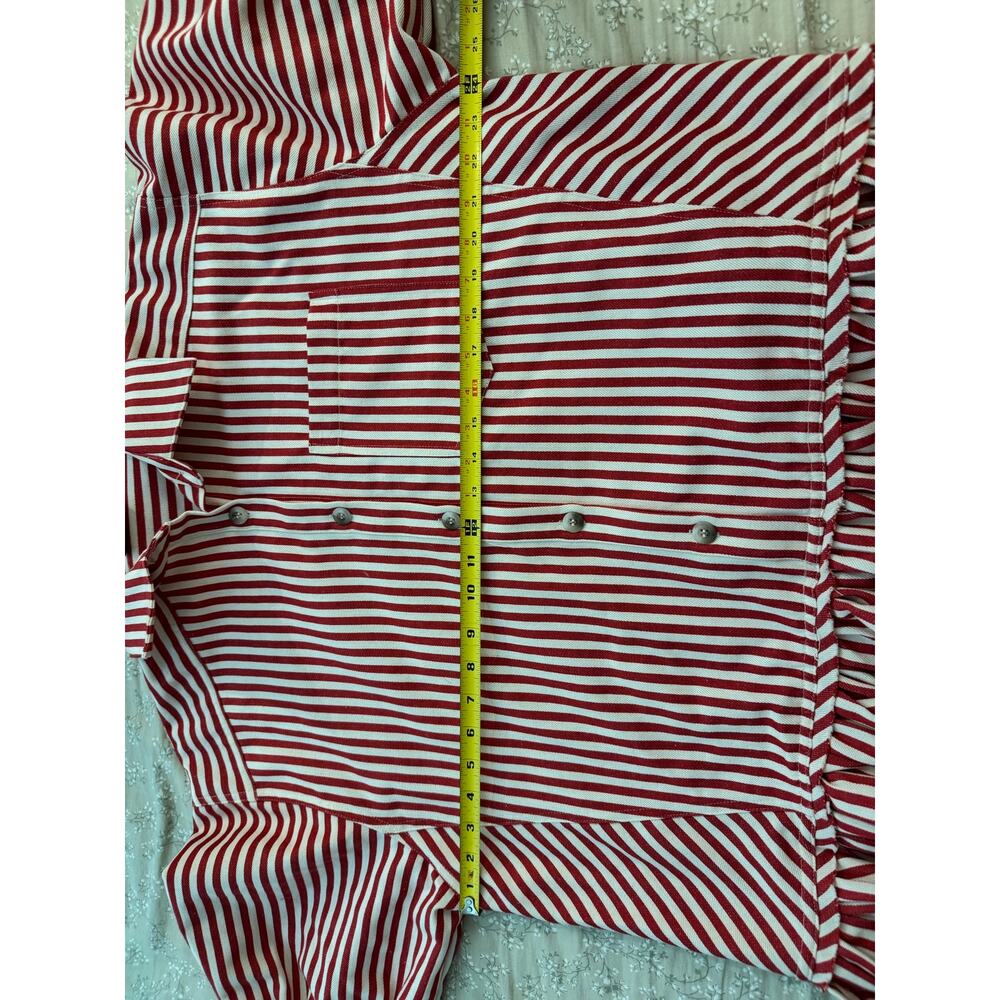 Fate Red White Striped Ruffle Hem Button Down Blouse Size Small Elbow Sleeve - Picture 4 of 9